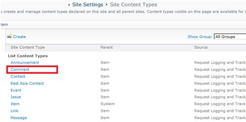 Site Content Type column